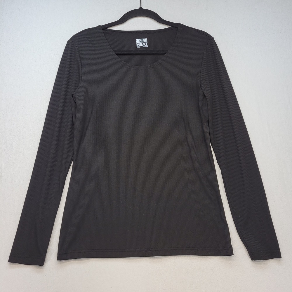 32 Degrees Heat Long Sleeve Top Womens Large Black Ribbed Knit Base Layer‎ Shirt